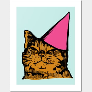 Drunk Party Cat (Pink Version) Posters and Art